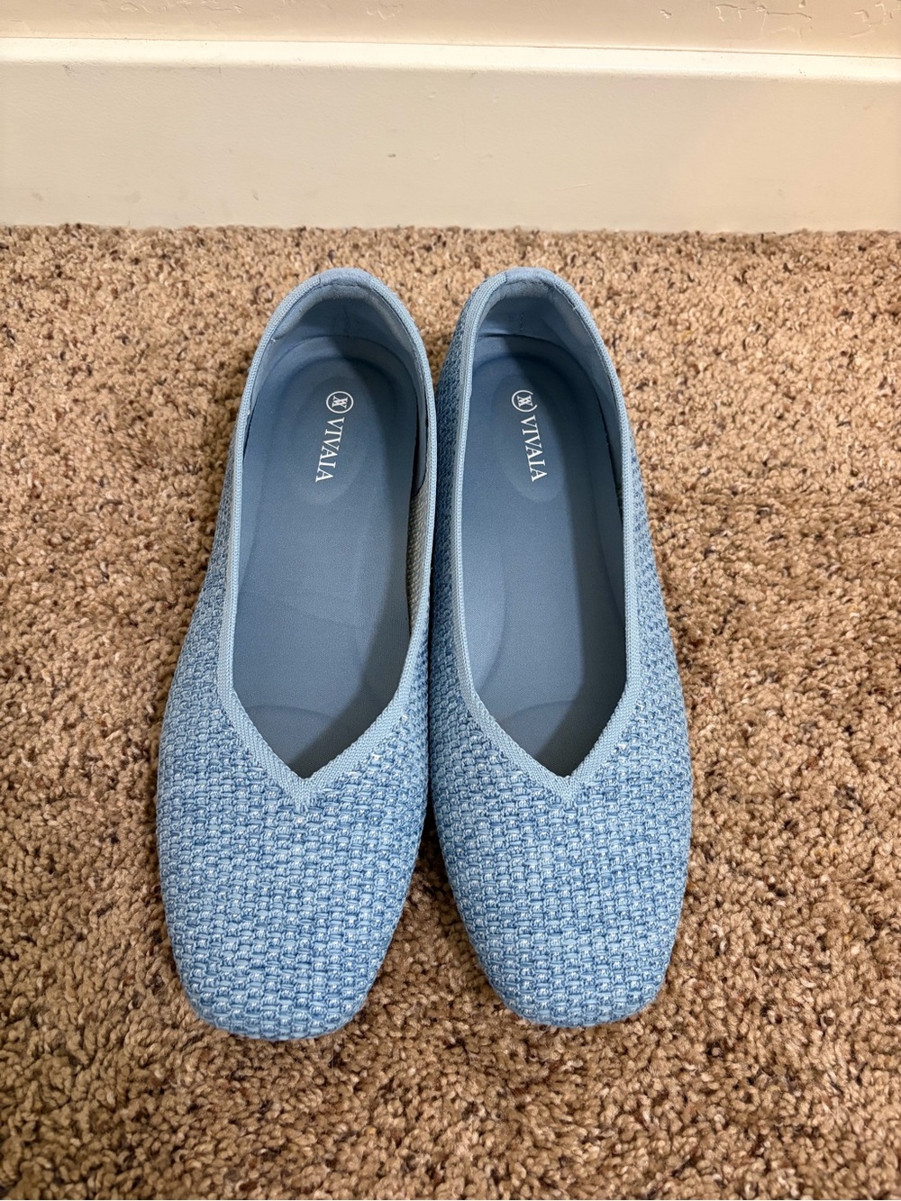 VIVAIA Margot Women's Casual Flats Square-Toe, Size 9.5 US / 41 EU, Light Blue